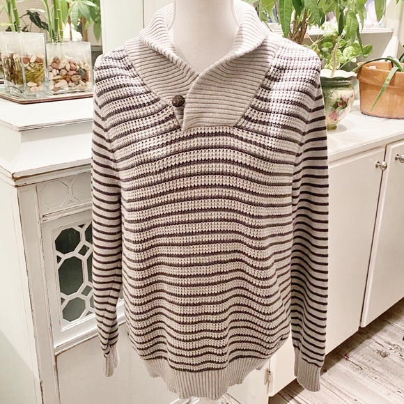 Sweaters - NEW Nautica Shawl Collar Grey Striped Sweater
